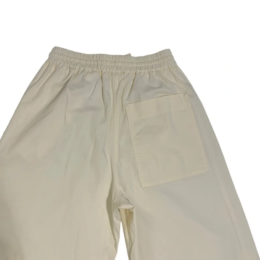 COS Linen Tie Waist Straight Leg Pants Side Slit Pocket Minimalist Neutral Sz 4